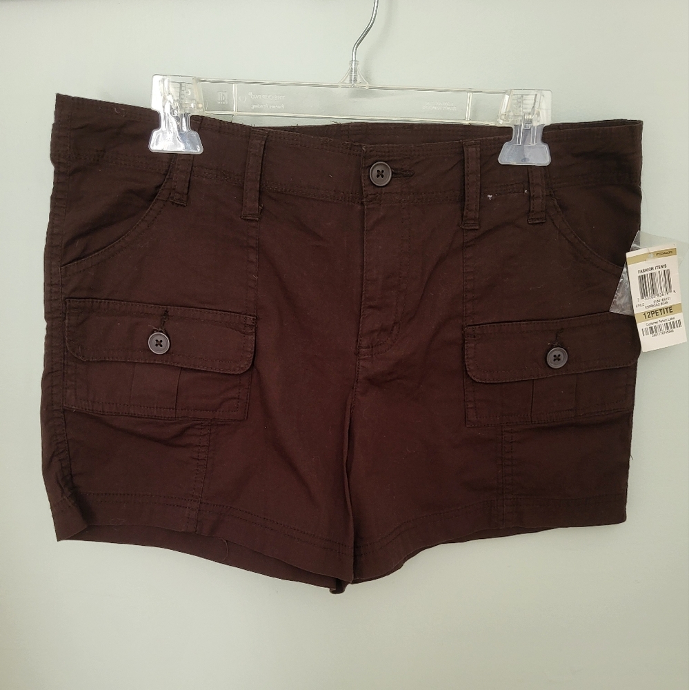 Style & Co Women 12 Petite Cargo 4" High Rise Shorts New Espresso Bean Brown